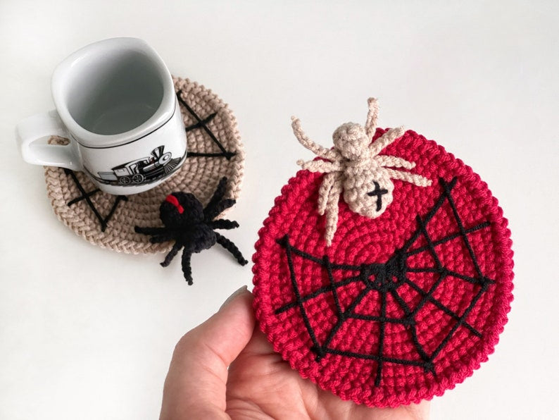 Halloween Spider Coaster Crochet Pattern+Finished Crafts+ Crochet Kit