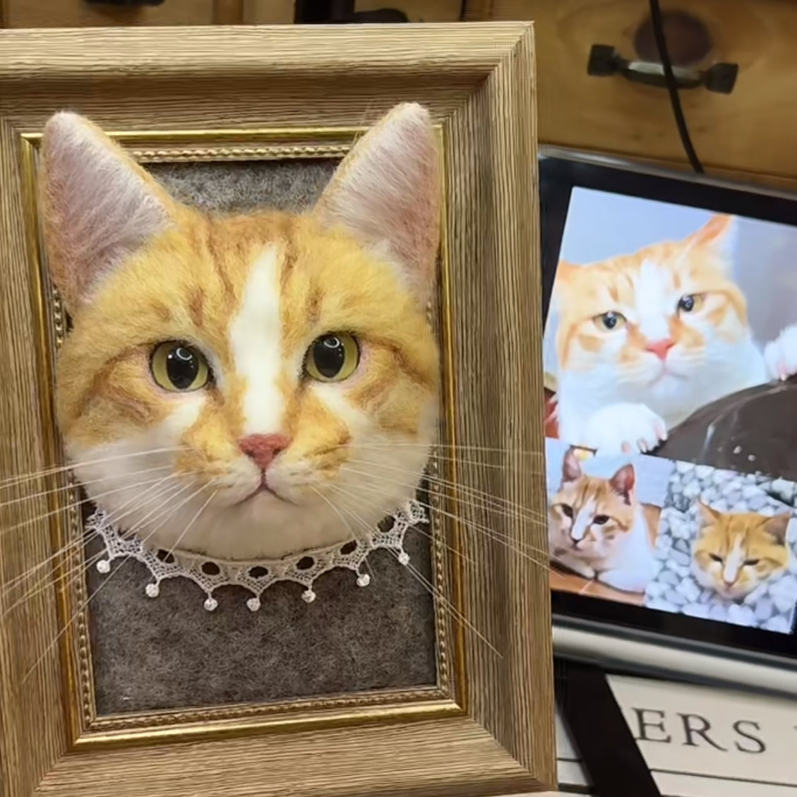 Needle Felt Cat Photo Frame Customization