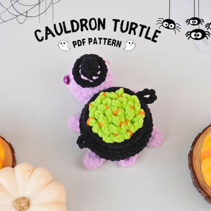 Halloween Cauldron Turtle No Sew Crochet Pattern +Finished Crafts+ Crochet Kit