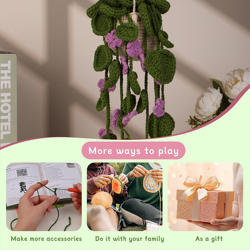 Purple Flower Vine Hanging Basket Crochet Kit