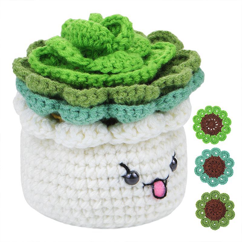 Green Plant Pot Coaster Crochet Kit