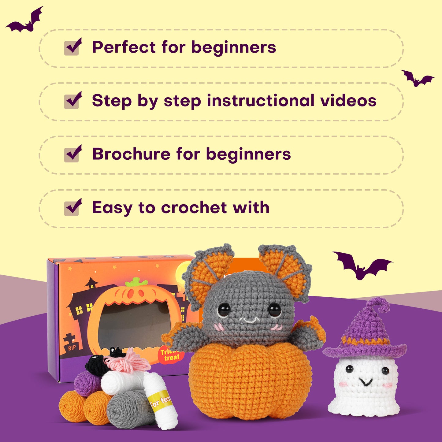 Halloween Bat Pumpkin Crochet Crafts + Crochet Kit