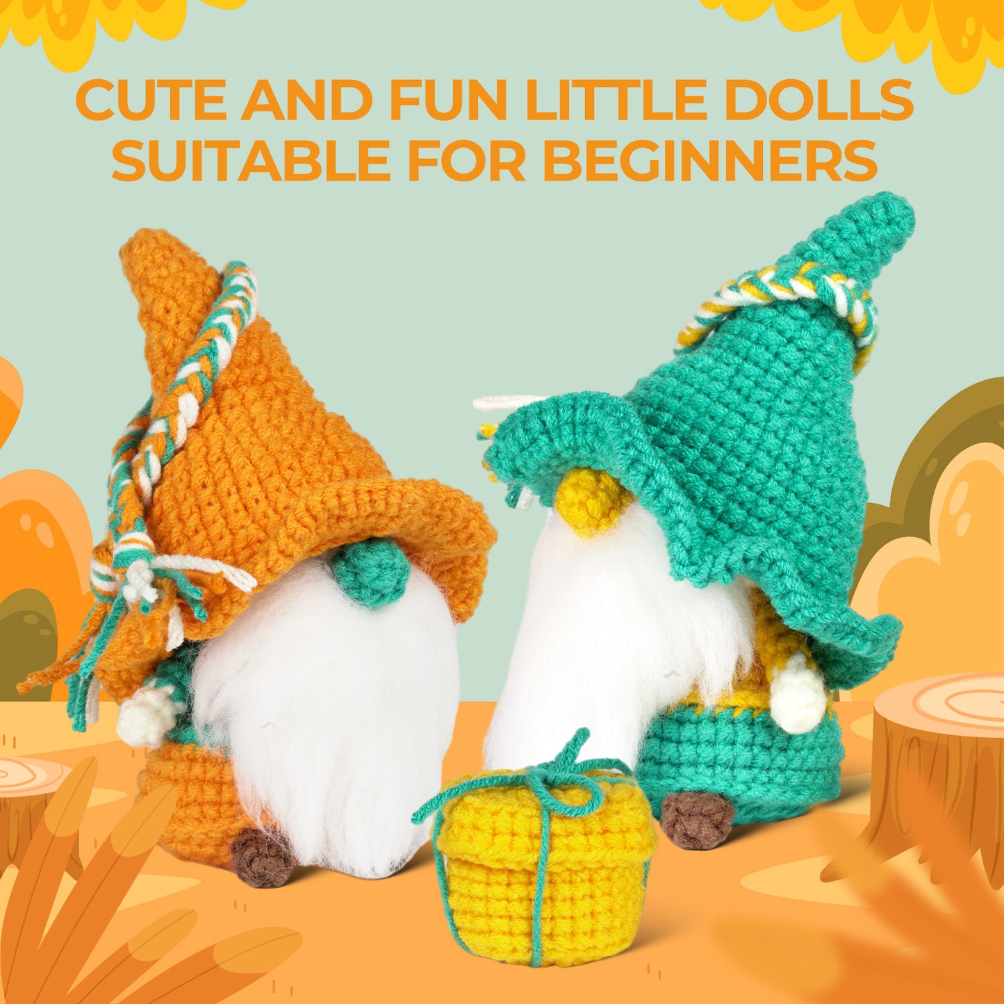 Orange and Green Gnome Doll Ornament Crochet Kit