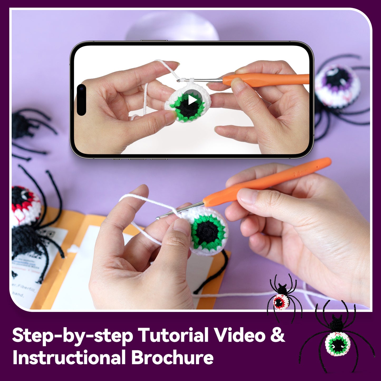 Halloween Eyeball Spider Crochet Crafts+ Material Kit