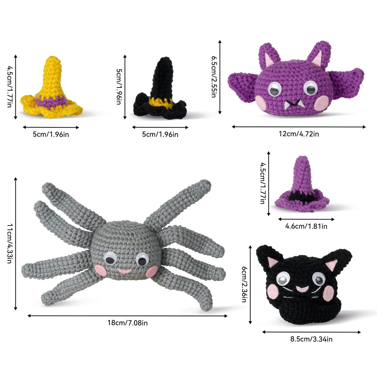 Halloween Cat & Spider & Bat Crochet Crafts + Crochet Material Kit