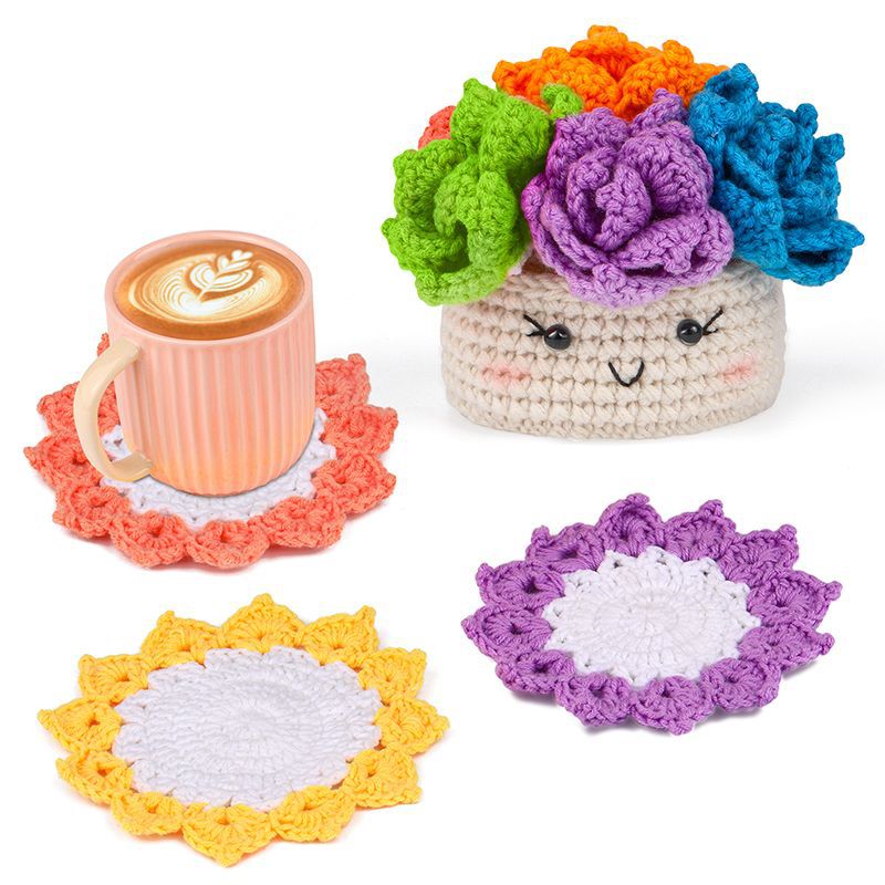 Colorful Plant Coasters Crochet Kit