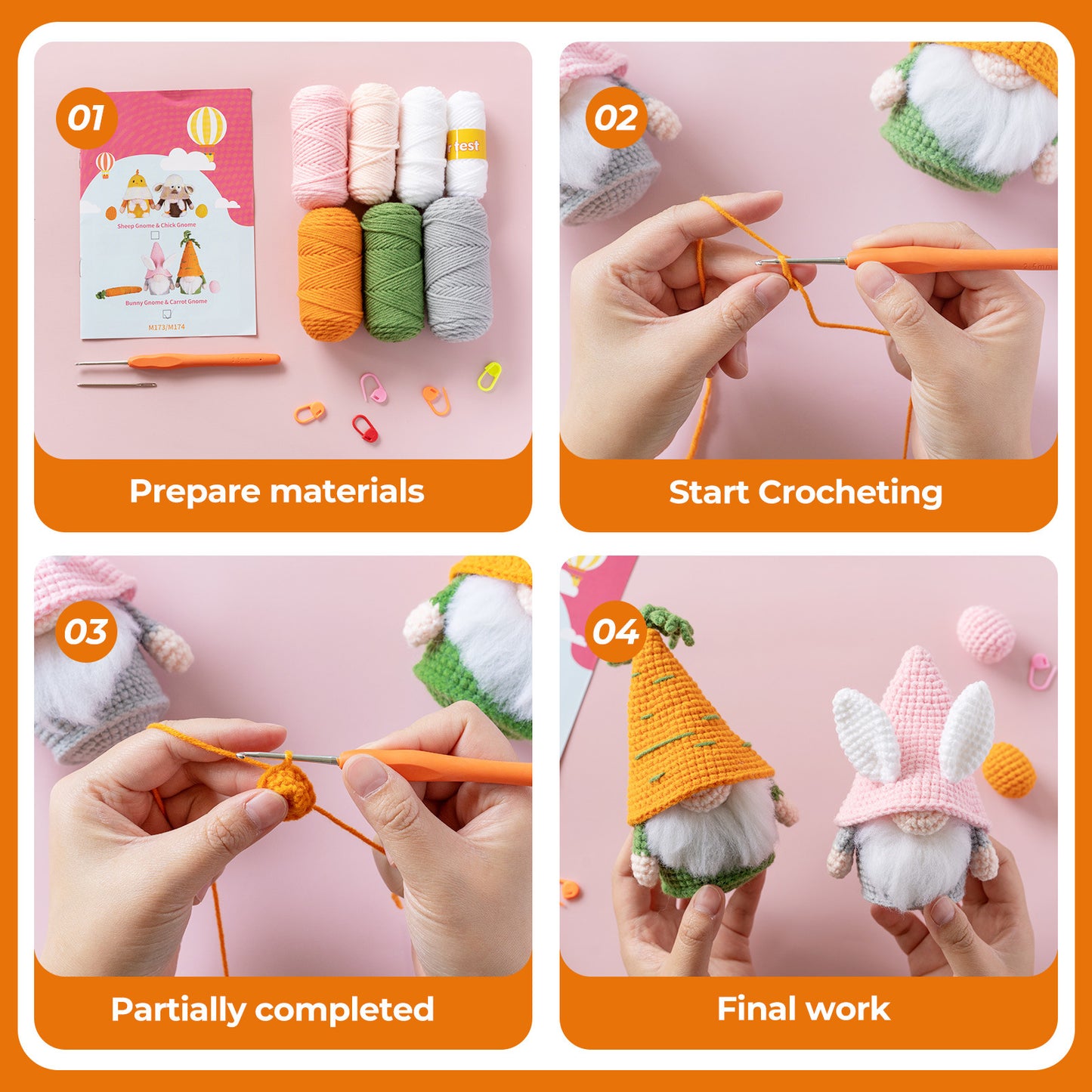 Rabbit Carrot Gnome Doll Ornament Crochet Kit