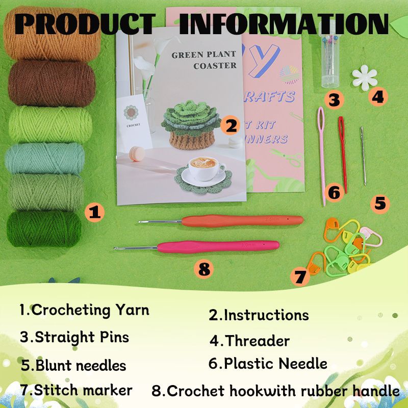 Green Plant Coaster Crochet Kit