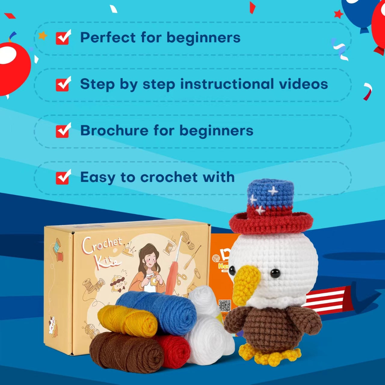 Independence Day Hat Eagle Doll Ornament Crochet Kit