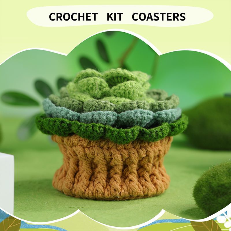 Green Plant Coaster Crochet Kit