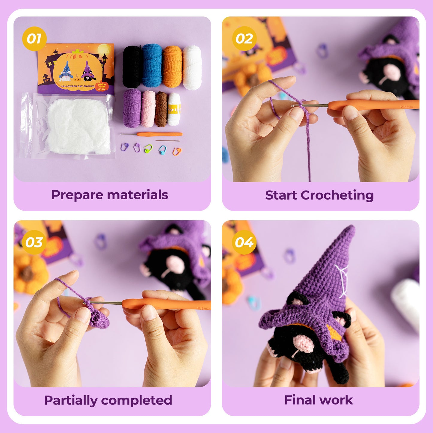 Halloween Hat Cat Crochet Crafts + Crochet Material Kit