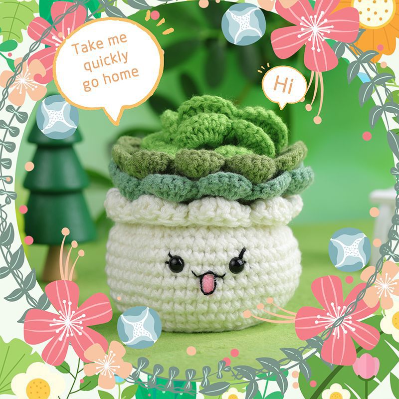 Green Plant Pot Coaster Crochet Kit