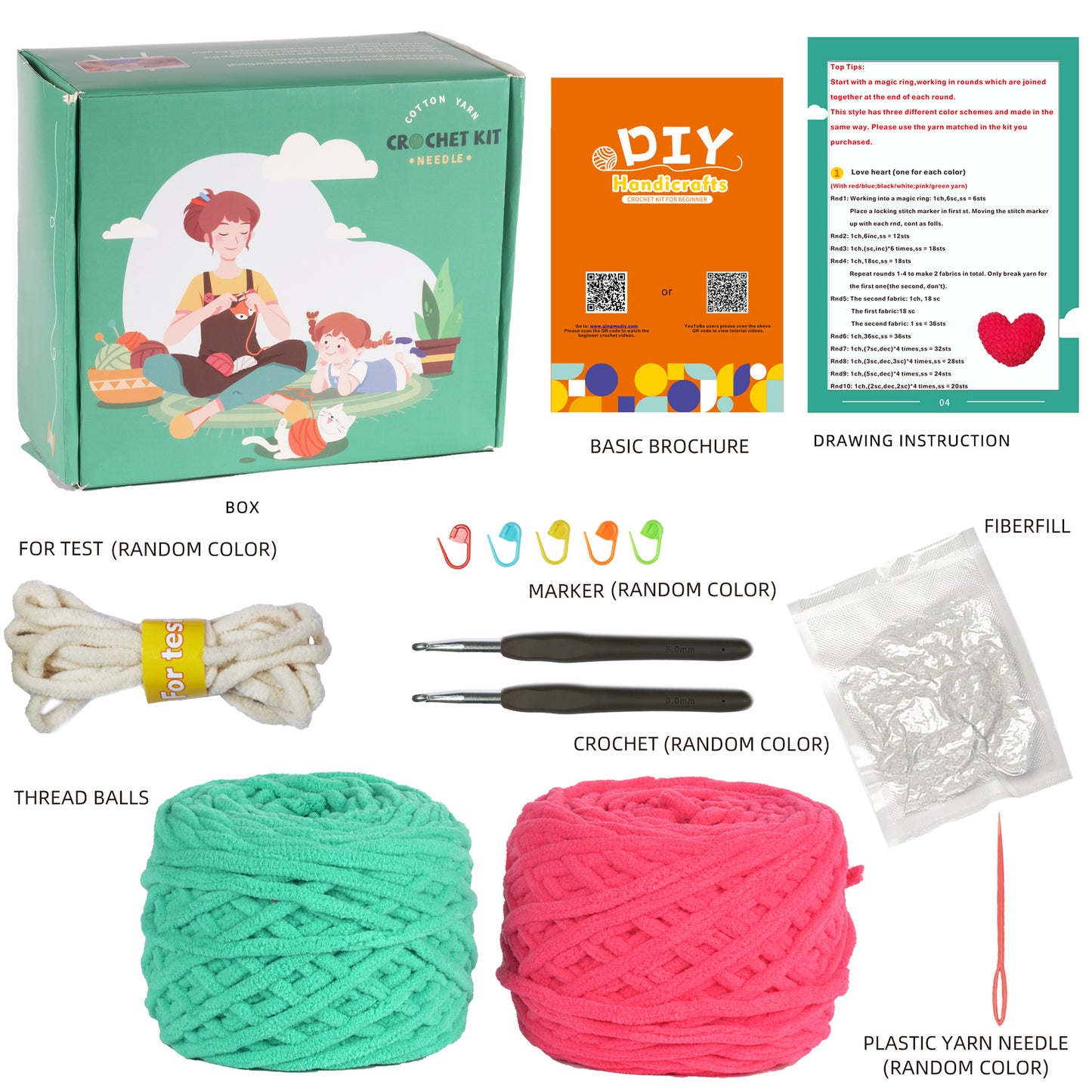 Heart Hug Doll Crochet Kit-Pink + Green