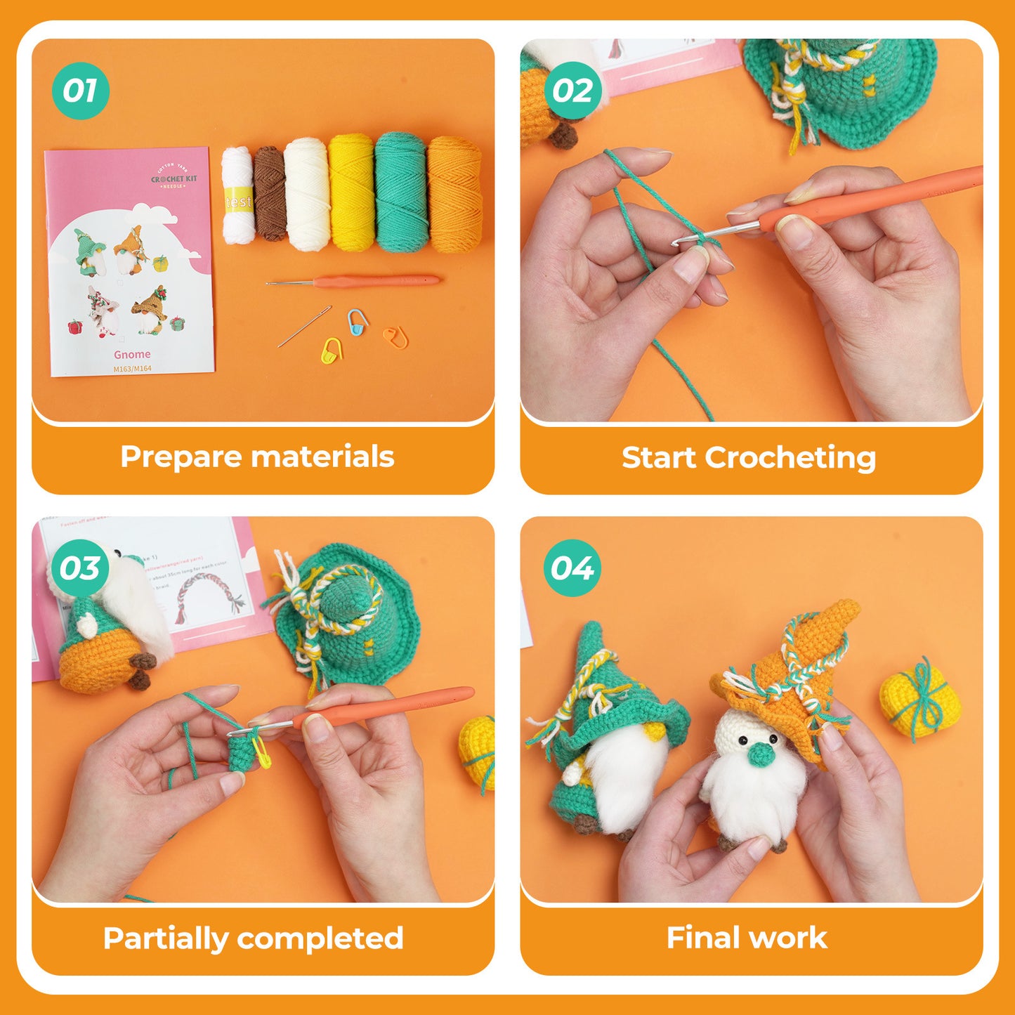 Orange and Green Gnome Doll Ornament Crochet Kit