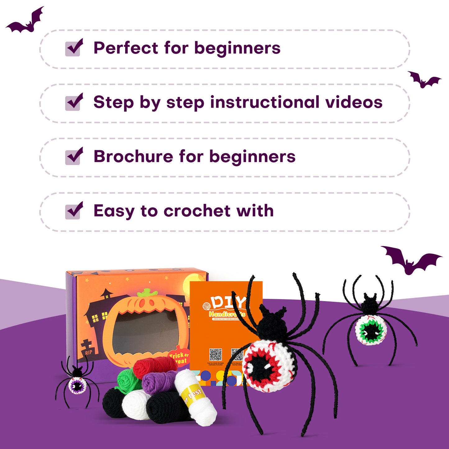 Halloween Eyeball Spider Crochet Crafts+ Material Kit