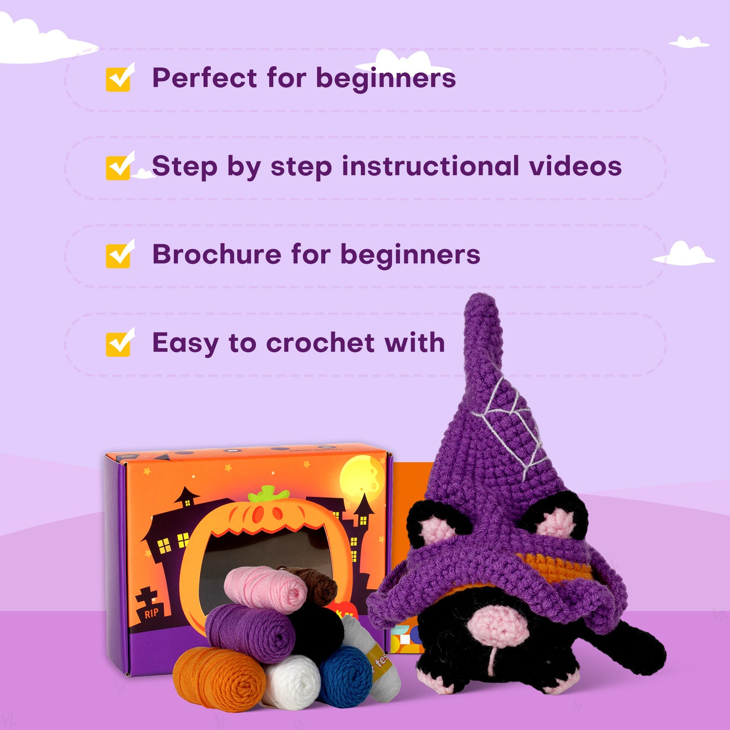 Halloween Hat Cat Crochet Crafts + Crochet Material Kit