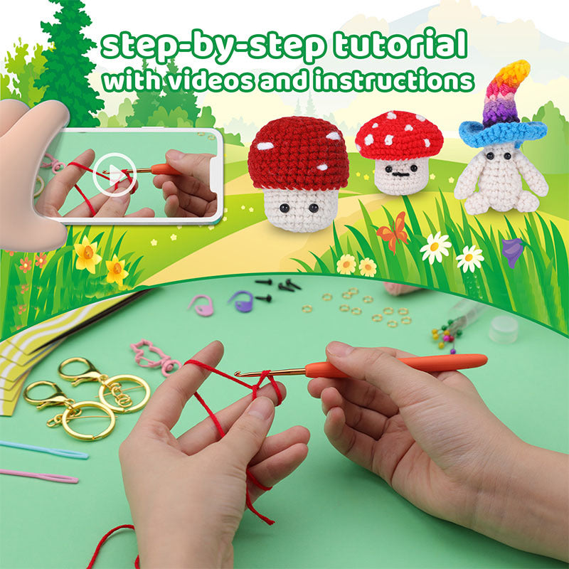 Colorful Mushroom Crochet Kit (6 pieces)