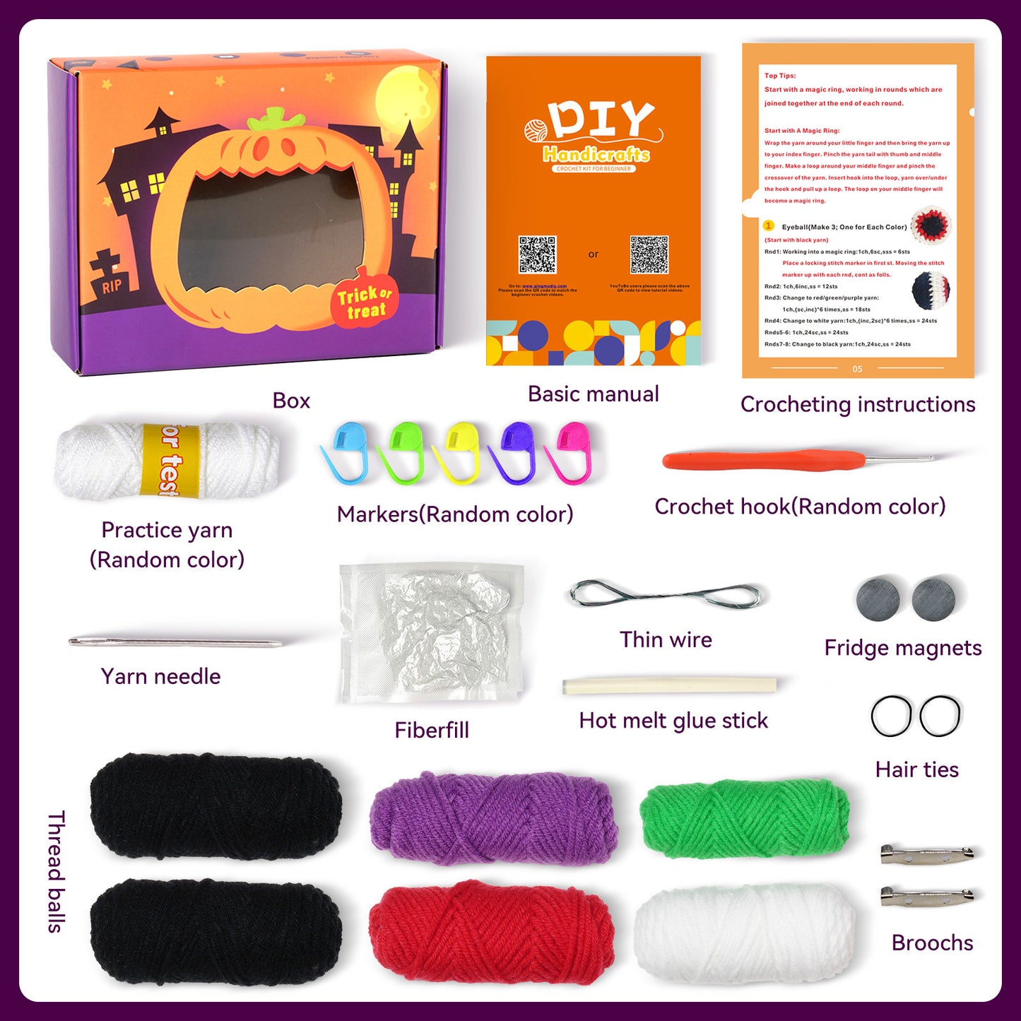 Halloween Eyeball Spider Crochet Crafts+ Material Kit