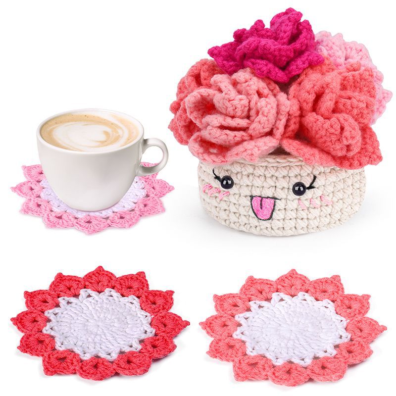 Pink Plant Coaster Crochet Kit