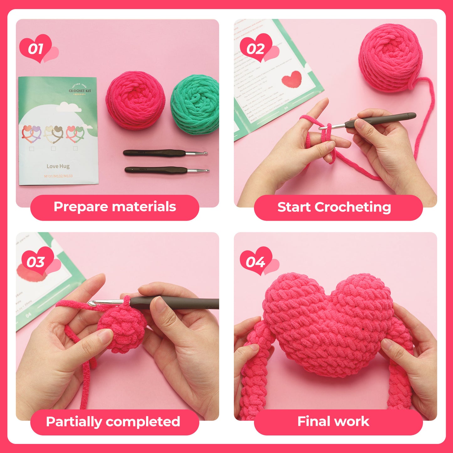 Heart Hug Doll Crochet Kit-Pink + Green