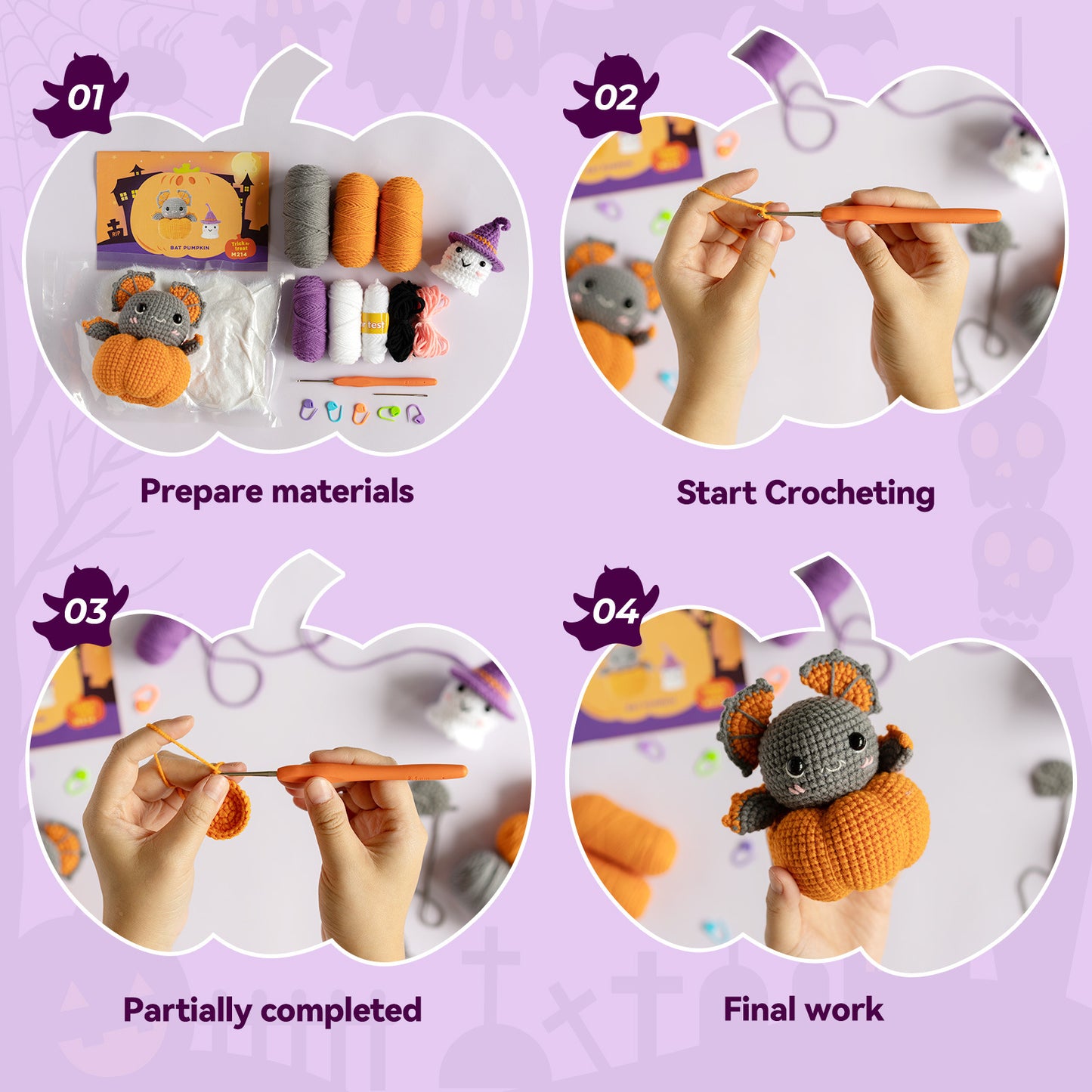 Halloween Bat Pumpkin Crochet Crafts + Crochet Kit