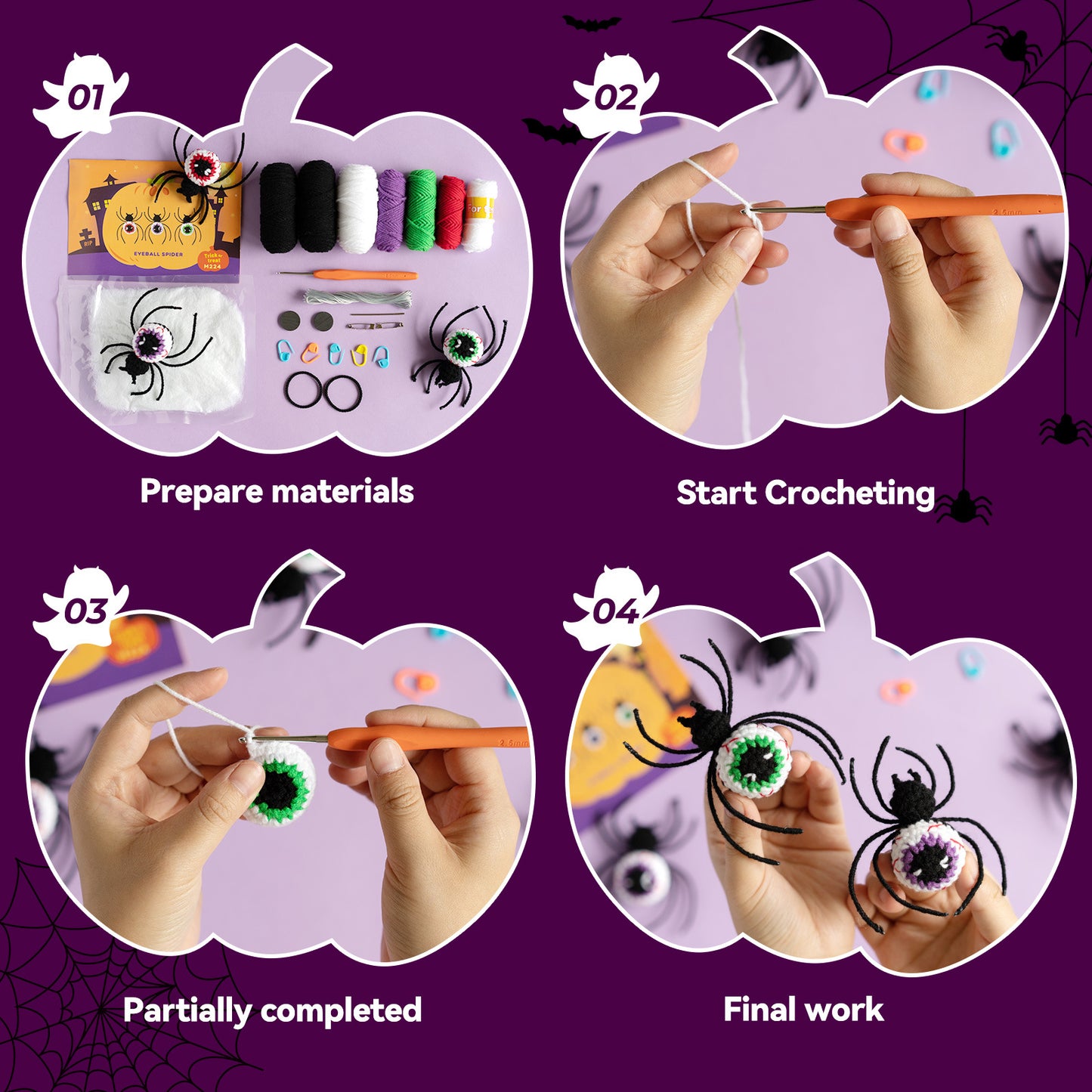 Halloween Eyeball Spider Crochet Crafts+ Material Kit