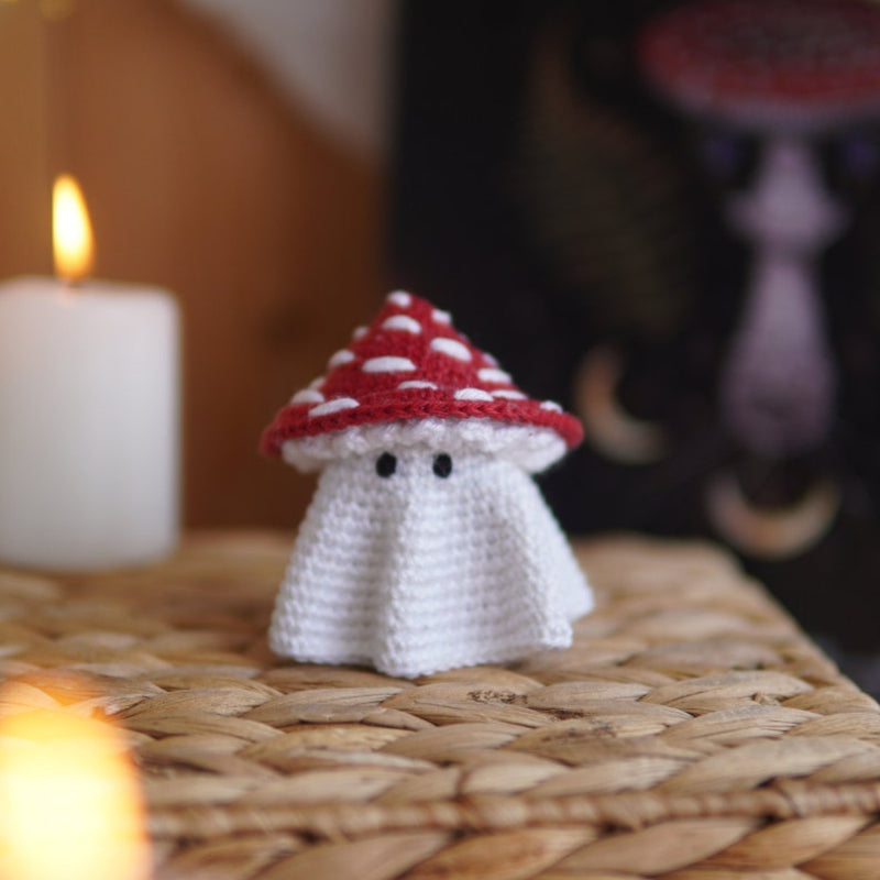 Halloween Amigurumi Ghost plushie with mushroom hat, Sunflower hat and flower headbandCrochet Pattern Bundle+Finished Crafts Bundle+ Materials Kit Bundle