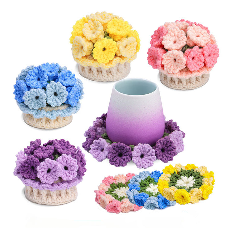 Two-color Potted Coaster Crochet Kit （4 pieces）