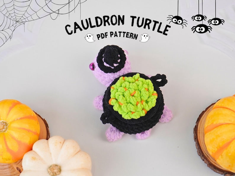 Halloween Cauldron Turtle No Sew Crochet Pattern +Finished Crafts+ Crochet Kit