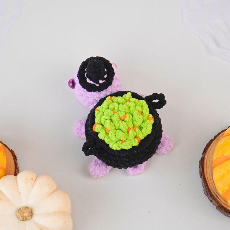 Halloween Cauldron Turtle No Sew Crochet Pattern +Finished Crafts+ Crochet Kit