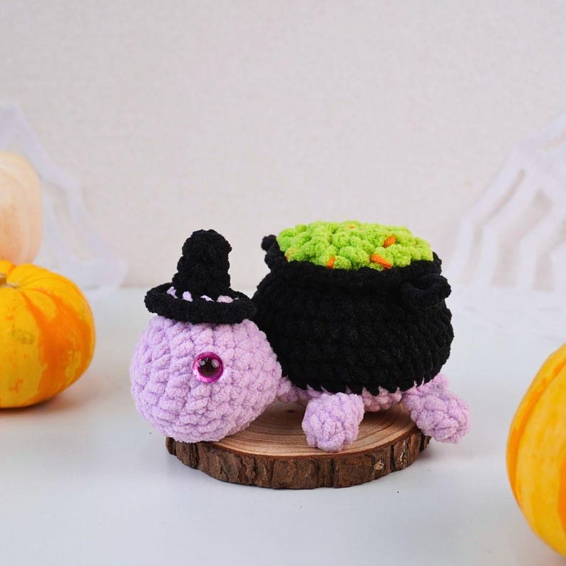 Halloween Cauldron Turtle No Sew Crochet Pattern +Finished Crafts+ Crochet Kit