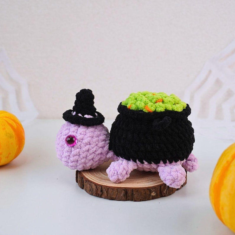 Halloween Cauldron Turtle No Sew Crochet Pattern +Finished Crafts+ Crochet Kit