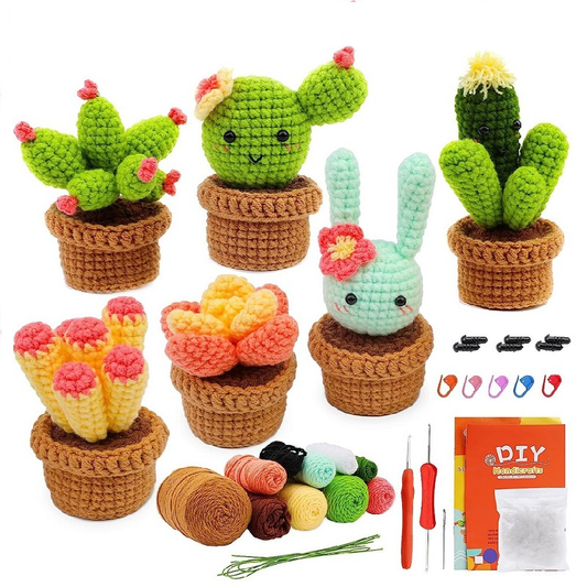 Succulent Potted Plant Crochet Kit - 6 Pieces